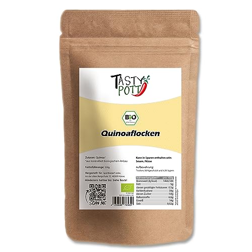 Tasty Pott Bio Quinoa Flocken 500g | Vielseitige Quinoa Flocken | kontrolliert biologischer Anbau | Vegane Alternative | Nährstoffreich und Lecker | glutenfrei | Kochen Müsli Porridge von TASTY POTT