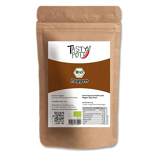 Tasty Pott Bio Roggen 1000g | Vielseitiges Getreide | Kontrolliert biologischer Anbau | Pflanzliche Alternative | Nährstoffreich und Lecker | Vollkorn | Vegan Vegetarisch von TASTY POTT