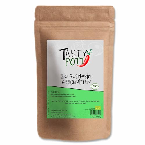 Tasty Pott Bio Rosmarin geschnitten 250g Beutel | Kochen & würzen | Grillen & Marinieren | Italien Nudeln Pasta Pizza | Genuss Geschmack | hochwertig Bio Qualitätsgewürz | Vorteilpackung Vorratsbeutel von TASTY POTT