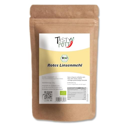 Tasty Pott Bio Rotes Linsenmehl 1000g | Linsen Mehl | Hülsenfrucht | Kochen & Backen | vegetarisch vegan | pflanzliches Protein | kontrolliert biologischer Anbau (2x1000g) von TASTY POTT
