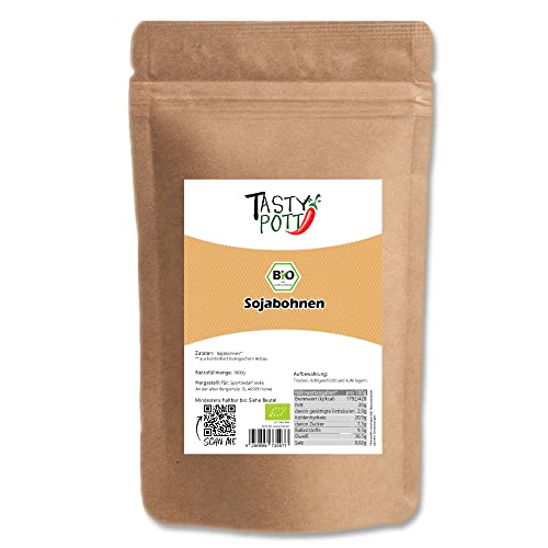 Tasty Pott Bio Sojabohnen - ganz I Sojaprotein I Bohnen für Eintopf und Salate I Vegan kochen I Bohnensalat I Soyabeans I Soja I Im Beutel 1000g von TASTY POTT