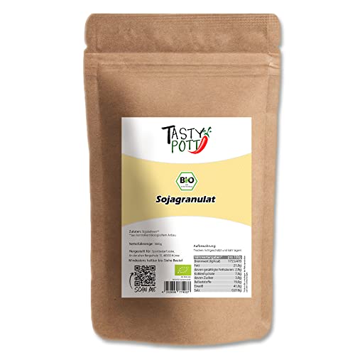 Tasty Pott Bio Sojagranulat I Sojabohnen getoastet und geschrotet I Vegane Bolognese I Fleischalternative I Müsli Zutat I Soya I Granulat Soja I Im Beutel 1000g von TASTY POTT