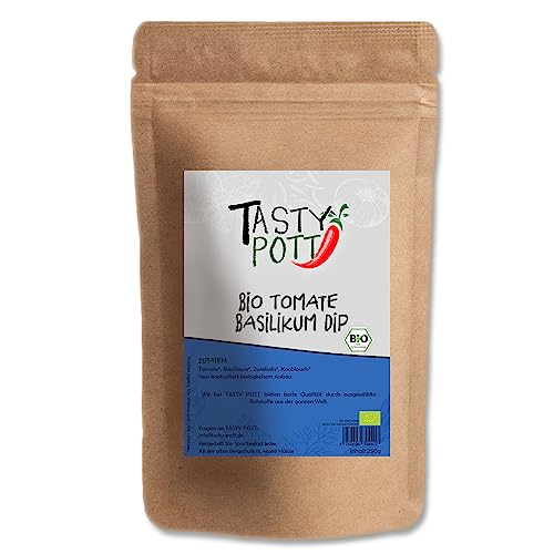 Tasty Pott Bio Tomate Basilikum Dip 250g Beutel | Kochen & Marinieren | Dip & Soße | schnelle Küche | hochwertig Bioprodukt | Geschmack & Genuss | Vorteilspackung Vorratsbeutel von TASTY POTT