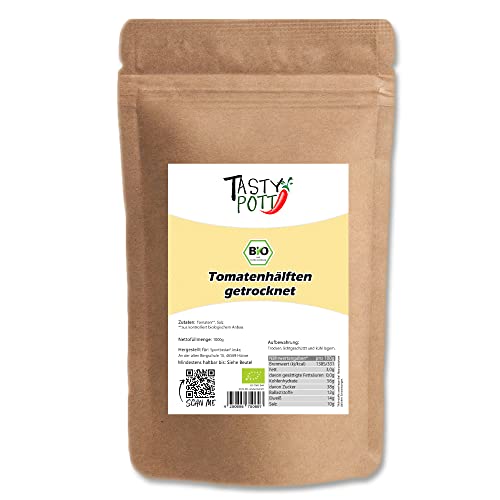 Tasty Pott Bio Tomatenhälften getrocknet I Sonnengetrocknete Tomaten I Vegane Ernährung I Für Pizza Salate Anti Pasti I Gemüsesnack I Gemüse I Tomaten I Im Beutel 1000g von TASTY POTT