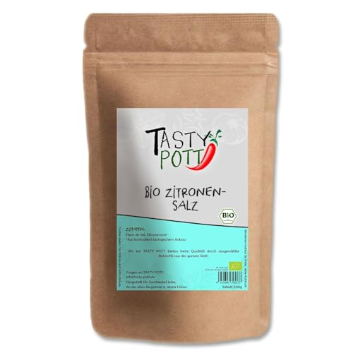 Tasty Pott Bio Zitronensalz 250g Beutel | Salz salzig | Kochen Würzen | Geschmack Genuss | Aroma Zitrone Citrus | Qualität Bio hochwertig besonders | Vorteilsbeutel Vorratspackung von TASTY POTT