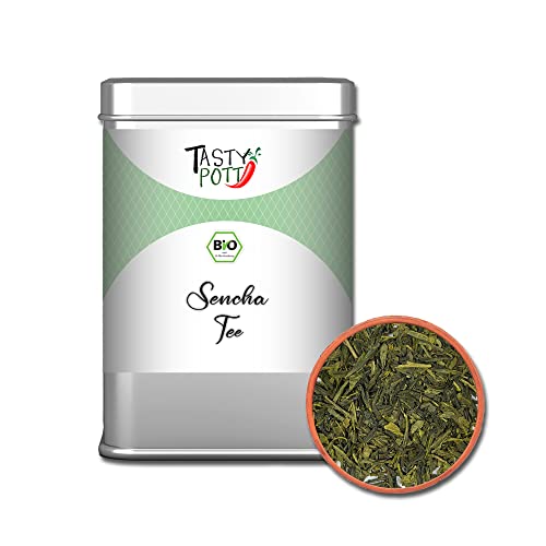 Tasty Pott Bio grüner Sencha Tee I Teemischung I Melisse I Steinklee I Schlüsselblume I Lavendel I Heißgetränk I Entspannung I In der Dose (Bio grüner Sencha Tee 50g) von TASTY POTT