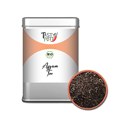 Tasty Pott Bio schwarzer Assam Tee I Teemischung I Melisse I Steinklee I Schlüsselblume I Lavendel I Heißgetränk I Entspannung I In der Dose (Bio schwarzer Assam Tee 50g) von TASTY POTT
