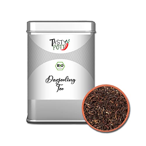 Tasty Pott Bio schwarzer Dajeeling Tee I Teemischung I Melisse I Steinklee I Schlüsselblume I Lavendel I Heißgetränk I Entspannung I In der Dose (Bio schwarzer Darjeeling Tee 50g) von TASTY POTT