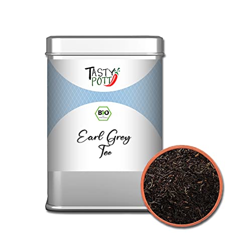 Tasty Pott Bio schwarzer Earl Grey Tee I Teemischung I Melisse I Steinklee I Schlüsselblume I Lavendel I Heißgetränk I Entspannung I In der Dose (Bio Earl Grey Tee schwarz 50g) von TASTY POTT