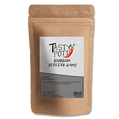 Tasty Pott Bourbon Pfeffer 250 Gramm | Kochen & Würzen | pfeffrig würzig intensiv | einzigartiger geschmack | Premiumqualität | Grillen Marinaden | Nachfüllpackung Vorteilsbeutel von TASTY POTT