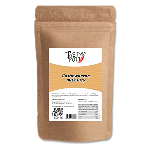 Tasty Pott Cashewkerne - CURRY - geröstet und gesalzen I Knabberei I Nüsse I Veganer Snack I Crunchy Salat Topping I Currynüsse I Nusssnack I Cashews 500g von TASTY POTT