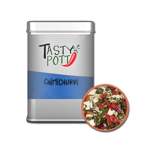 Tasty Pott Chimichuri | Gewürz | Argentinische Gewürzmischung | Südamerikanische Küche | Als Marinade | Würzen | Mit Zwiebeln Paprika und Pastinaken | 50g Dose von TASTY POTT