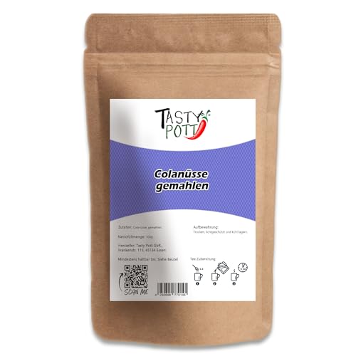 Tasty Pott Colanüsse gemahlen | Colanusspulver | Vegane Ernährung | Pflanzliches Koffein | Natürliche Energie | gemahlene Colanuss | Im Beutel 100g Tasty Pott Colanüsse gemahlen | Colanusspulver | Vegane Ernährung | Pflanzliches Koffein | Natürliche Energie | gemahlene Colanuss | Im Beutel 100g von TASTY POTT