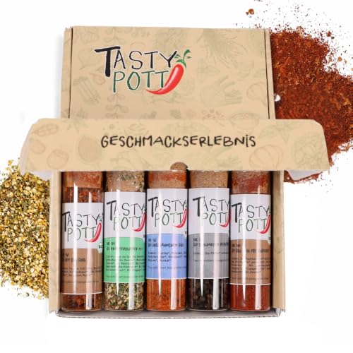 Tasty Pott Dank-Box - Fröhliche Weihnachten I Gewürzbox I 5 Gewürze I Geschenkset I Verschiedene Gewürze im Glas wählbar (BBQ Gewürze) von TASTY POTT