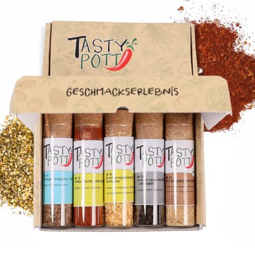 Tasty Pott Dank-Box I Geräucherte Gewürze I Gewürz-Set I Geschenk Idee für Familie und Freunde I Würzig I Gewürzmischungen I Gewürz im Glas I Geschenk Set (Rauchiges Aroma, Alles Gute!) von TASTY POTT