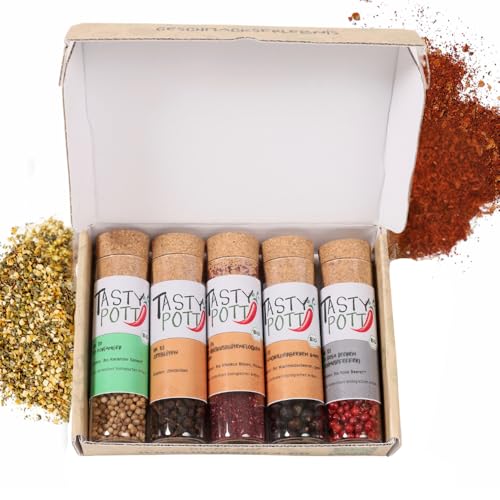 Tasty Pott Dank-Box I Gin Gewürze I Gewürz-Set I Geschenk Idee für Familie und Freunde I Würzig I Gewürzmischungen I Gewürz im Glas I Geschenk Set (Gin Gewürze, Viel Spaß und guten Hunger wünscht) von TASTY POTT