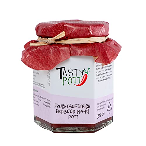 Tasty Pott Fruchtaufstriche I Fruchtig-süße Auswahl I Verschiedene Aufstriche I Handgemacht I Erdbeeren I Heidelbeeren I Kirschen I Mango (Erdbeer Ma-Ki Pott) von TASTY POTT