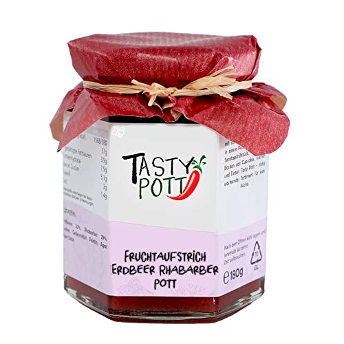Tasty Pott Fruchtaufstriche I Fruchtig-süße Auswahl I Verschiedene Aufstriche I Handgemacht I Erdbeeren I Heidelbeeren I Kirschen I Mango (Erdbeer Rhabarber Pott) von TASTY POTT