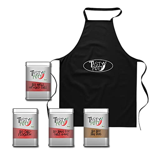 Tasty Pott Gewürz-Sets - Gewürze für jede Küche I Pfeffer I Chili I BBQ I Gewürzdose I Gewürzmischungen I Geschenk I Geschenksets I Bio Gewürze I Kochschürze (Set 6 Scharfe Sache Bio) von TASTY POTT