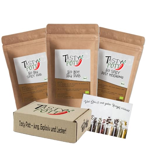 Tasty Pott Gewürzboxen - Verschiedene Gewürzsets | Gewürze | Würzöl | Geschenkidee | Spices | Gewürzmischungen | Karte (Tasty Pott Bio BBQ-Box 750g) von TASTY POTT