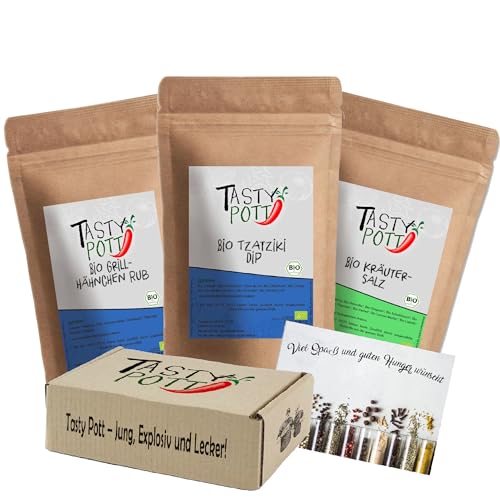 Tasty Pott Gewürzboxen - Verschiedene Gewürzsets | Gewürze | Würzöl | Geschenkidee | Spices | Gewürzmischungen | Karte (Tasty Pott Bio Grill-Box 750g) von TASTY POTT