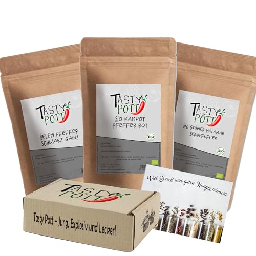 Tasty Pott Gewürzboxen - Verschiedene Gewürzsets | Gewürze | Würzöl | Geschenkidee | Spices | Gewürzmischungen | Karte (Tasty Pott Pfeffer-Box 750g) von TASTY POTT