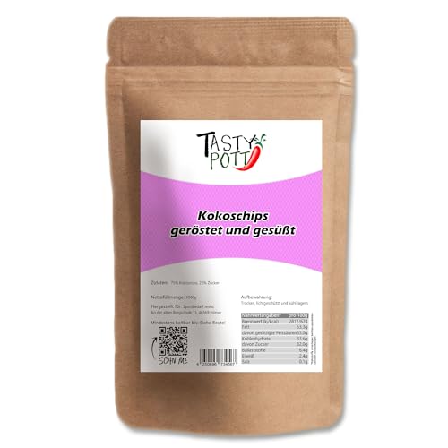 Tasty Pott Kokoschips, geröstet und gesüßt I Müsli-Topping I Kokosnuss I Getrocknete Früchte I Vegane Küche I Curry & Chutney Kochen I Muffins backen I Im Beutel 1000g von TASTY POTT