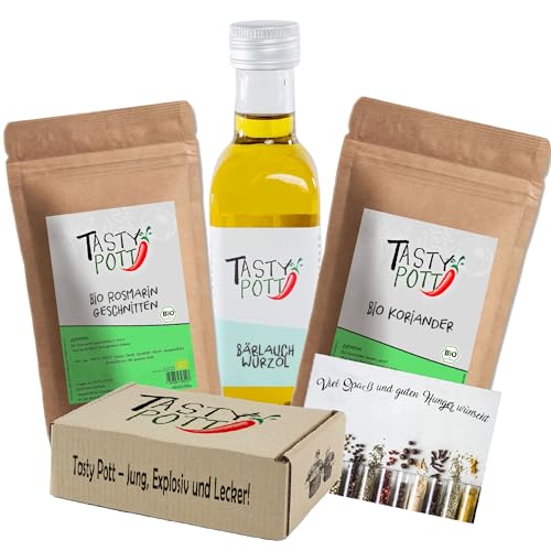 Tasty Pott Kräuter-Box – Gewürzset | Kräuteröl | Kräuter | Gewürze | Mediterrane Küche | Geschenkbox | Karte von TASTY POTT