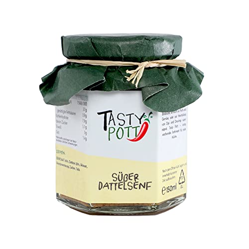 Tasty Pott Senf I Verschiedene Senf Sorten I Grober Senf I Süßer Senf I Senfsoße I Marinade I Dip I Kochen I Mühlensenf I Kniftensenf (Süßer Dattelsenf) von TASTY POTT