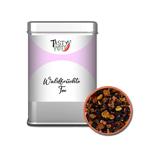 Tasty Pott Waldfrüchte Tee I Teeblüten I Lavendel I Rosenblüten I Melissenblätter I Aromatisch I Duftend I In der Dose (Waldfrüchte Tee 80g) von TASTY POTT