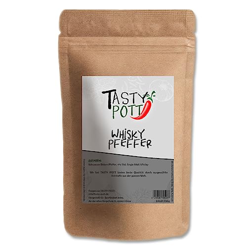 Tasty Pott Whiskypfeffer 250g Beutel | Kochen & Braten | Würzen & Marinieren | Steak Gemüse besonderer Geschmack | Genuss Aroma | Vorteilspackung Vorratsbeutel von TASTY POTT