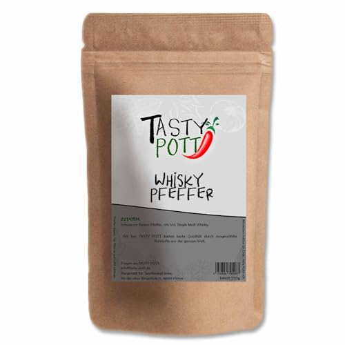 Tasty Pott Whiskypfeffer 250g Beutel | Kochen & Braten | Würzen & Marinieren | Steak Gemüse besonderer Geschmack | Genuss Aroma | Vorteilspackung Vorratsbeutel von TASTY POTT