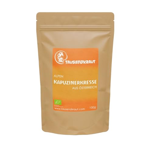 Kapuzinerkresse getrocknet BIO (100g) Alpen Kapuzinerkressekraut geschnitten aus Österreich – naturbelassen & aromatisch von Tausendkraut von TAUSENDKRAUT FÜR MEHR LEBENSQUALITÄT!