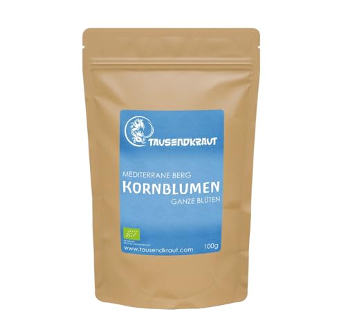 Kornblumenblüten blau BIO ganz (100g) Blaue Bio Kornblumenblüten mit Kelch – getrocknet & handverlesen – Kornblumenblütenblätter aus Albanien von Tausendkraut von TAUSENDKRAUT FÜR MEHR LEBENSQUALITÄT!