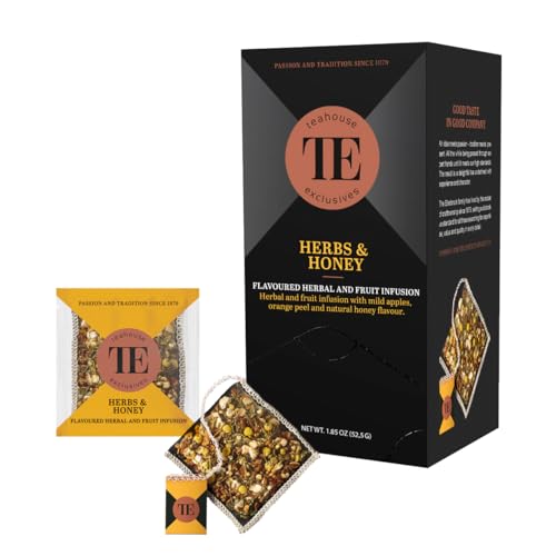 Teahouse Exclusives Luxury Tea Bag Kräuter & Honig, 15 Beutel - Kräuter-und Früchtetee-Mischung mit mildem Apfel, Orangenschalen und natürlichem Honigaroma Teahouse Exclusives Luxury Tea Bag Kräuter & Honig, 15 Beutel - Kräuter-und Früchtetee-Mischung mit mildem Apfel, Orangenschalen und natürlichem Honigaroma von TE - Teahouse Exclusives