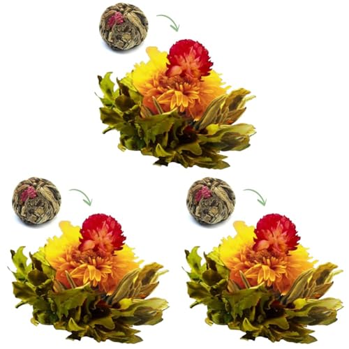 Tee Blumen CENTURY LOVER 'TEA CAA' 1 Stück | Grüne Teeblätter, Ringelblumenblüten, Amaranthblüten | Ausgewählte TEE | Green Tea Flowers (Packung mit 3) von TEA CAA