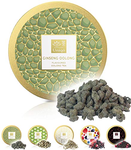 Tea Uniqo® Ginseng Oolong Tee - zarte Aromen für Teegenuss vom Feinsten | Natürlich aromatisierter Oolongtee lose in edler Geschenkdose | Glutenfrei - Laktosefrei - Vegan - Ohne Zusatzstoffen von TEA Uniqō