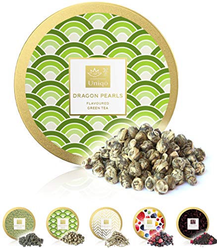 Tea Uniqo® Jasmintee Dragon Pearls - Tee Geschenk | Jasmin Drachenperle natürlich aromatisierter Grüntee lose in edler Geschenkdose | Glutenfrei - Vegan - Ohne Zusatzstoffen von TEA Uniqō