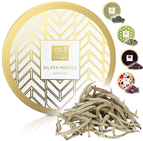 Tea Uniqo® Silver Needle - weißer Tee - Yin Zhen - zarte Aromen für Teegenuss vom Feinsten | Weisser loser Tee ohne Zusatzstoffen in edler Geschenkdose (Weißtee - Silbernadel) von TEA Uniqō