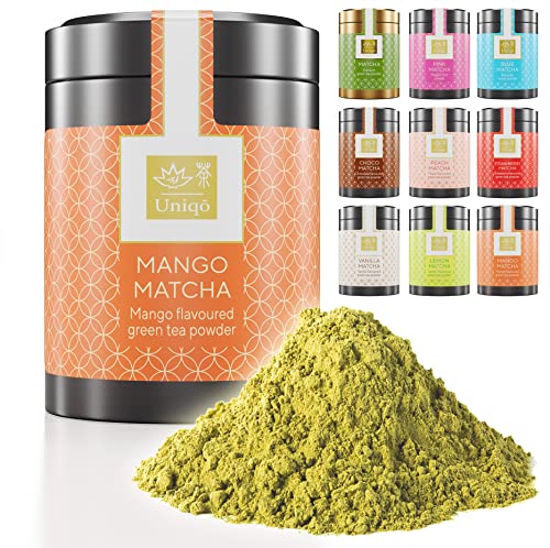 Tea Uniqo Matcha Pulver mit Mangopulver – Für Matcha Latte, Eis, Bubble Tea - Japanischer Matcha Tee mit Mango Geschmack ohne künstliche Farbstoffe in edler Dose von TEA Uniqō