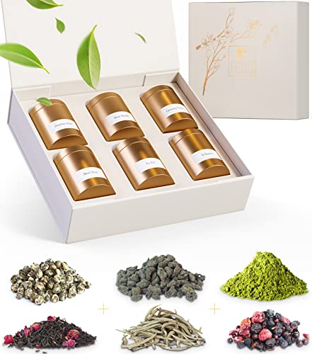 Tea Uniqo - Tee Geschenkset, edles Teeset mit 6 lose Tees wie Matcha, Weißer Tee, Schwarztee, Früchtetee oder Oolong | Tee-Geschenk-Idee von TEA Uniqō