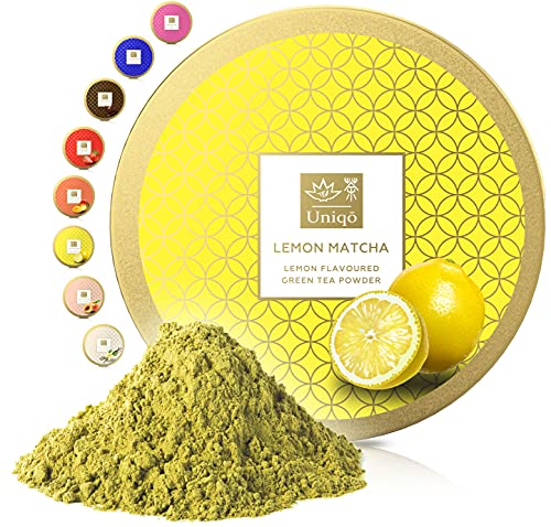 Tea Uniqo - Zitrone Matcha Pulver – Ideal für Eis, Latte, Shakes, zum Backen, Kochen oder pur Trinken – Grüntee Pulver mit Zitronen Geschmack, 100% natürlich in wiederverschließbarer Dose von TEA Uniqō