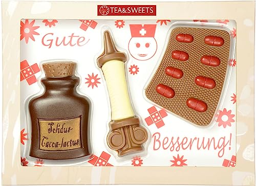 Gute Besserung I Genesungswünsche I Geschenk-Set bestehend aus einem Medizinfläschchen, einer Spritze und Tabletten von TEA&SWEETS