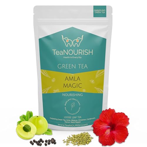 TeaNOURISH Amla Magic Green Tea | Ganzblatttee | gemischt mit Amla, Hibiskus, Fenchel, Kardamom und Zimt | 100% natürlich | Heiß- oder Eistee aufbrühen – 100 g von TEANOURISH