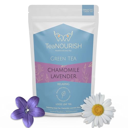 TeaNOURISH Chamomile Lavender Green Tea | Loose Leaf Tea | Calming & Relaxing Chamomile Sleep Tea | Bedtime Tea | 100% NATURAL | Brew Hot or Iced Tea - 3.53oz/100g von TEANOURISH