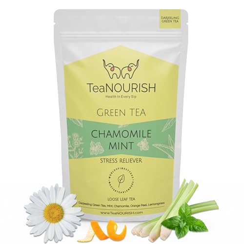 TeaNOURISH Chamomile Mint Green Tea | Darjeeling Loose Leaf Tea | Natural Sleep Tea with Calming & Relaxing Properties | 50 Cups Hot or Iced Tea - 100g von TEANOURISH