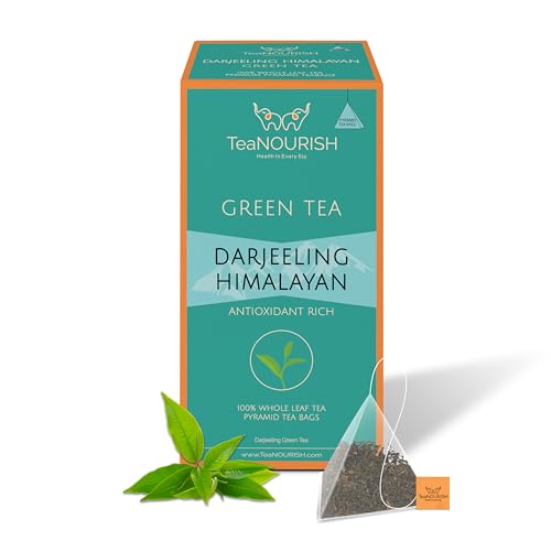 TeaNOURISH Darjeeling Himalaya-Grüntee | 20 Pyramiden-Teebeutel | Ganze Blätter | Entspannender und stressabbauender Tee | Unterstützung des Immunsystems von TEANOURISH
