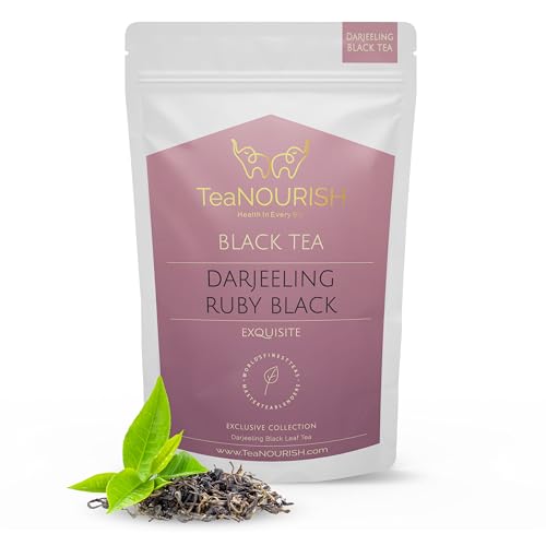 TeaNOURISH Darjeeling Ruby Black Tea | Single Estate Loose Leaf | Sanfter und fruchtiger Geschmack | Frisch bezogen direkt vom Ursprung | Heiß oder als Eistee aufbrühen – 50 g von TEANOURISH