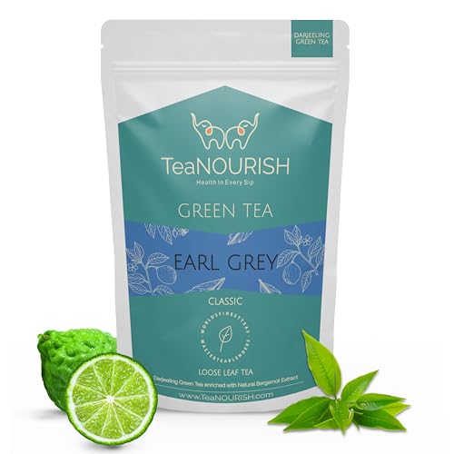 TeaNOURISH Earl Grey Grüner Tee | Loser Darjeeling-Blatt-Tee, angereichert mit natürlichem Bergamotte-Extrakt | 100% NATÜRLICH | 50 Tassen heißer oder Eistee – 100 g von TEANOURISH