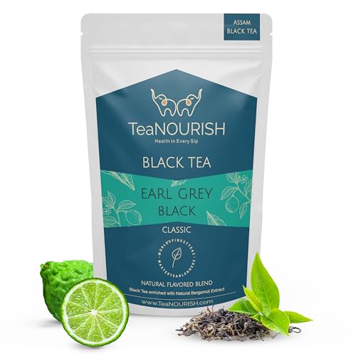 TeaNOURISH Earl Grey Schwarztee | Assam-Schwarztee mit losen Blättern, angereichert mit natürlichem Bergamottenextrakt | Vollmundig mit Zitrusnoten | 100% NATÜRLICHE ZUTATEN – 100 g von TEANOURISH